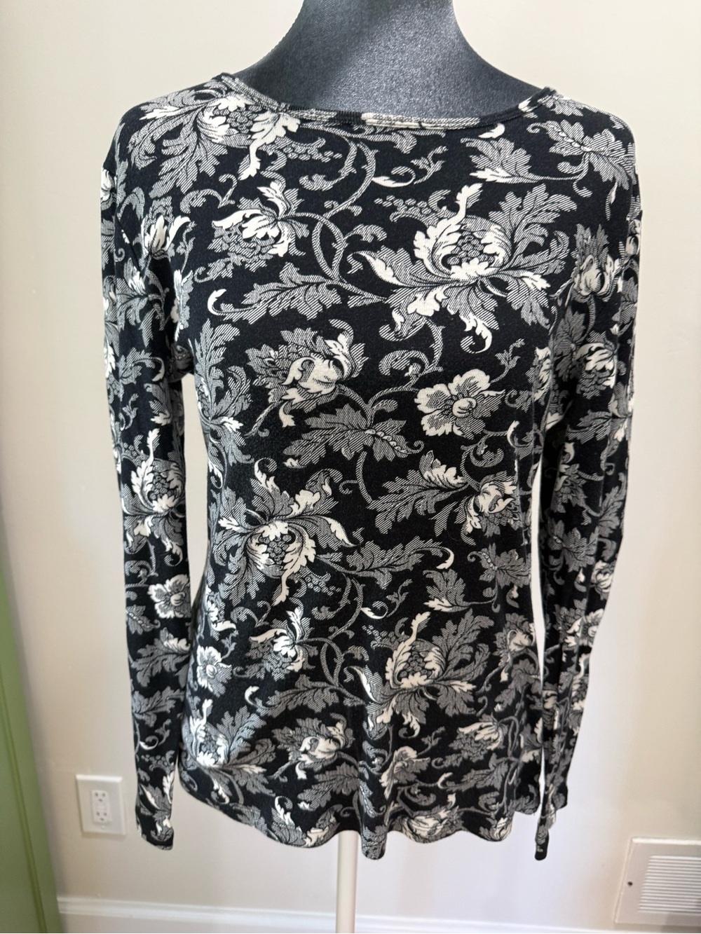 Ralph Lauren Black Long-Sleeve Floral Scroll Tee